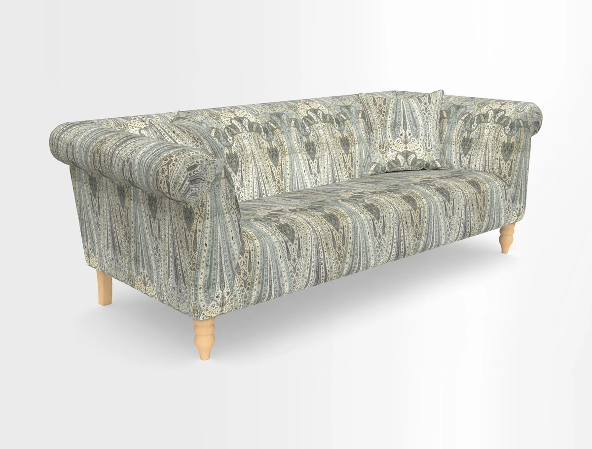 Exbury 3-seater sofa in Frond Stripe Large Storm with scatters in Frond All Over