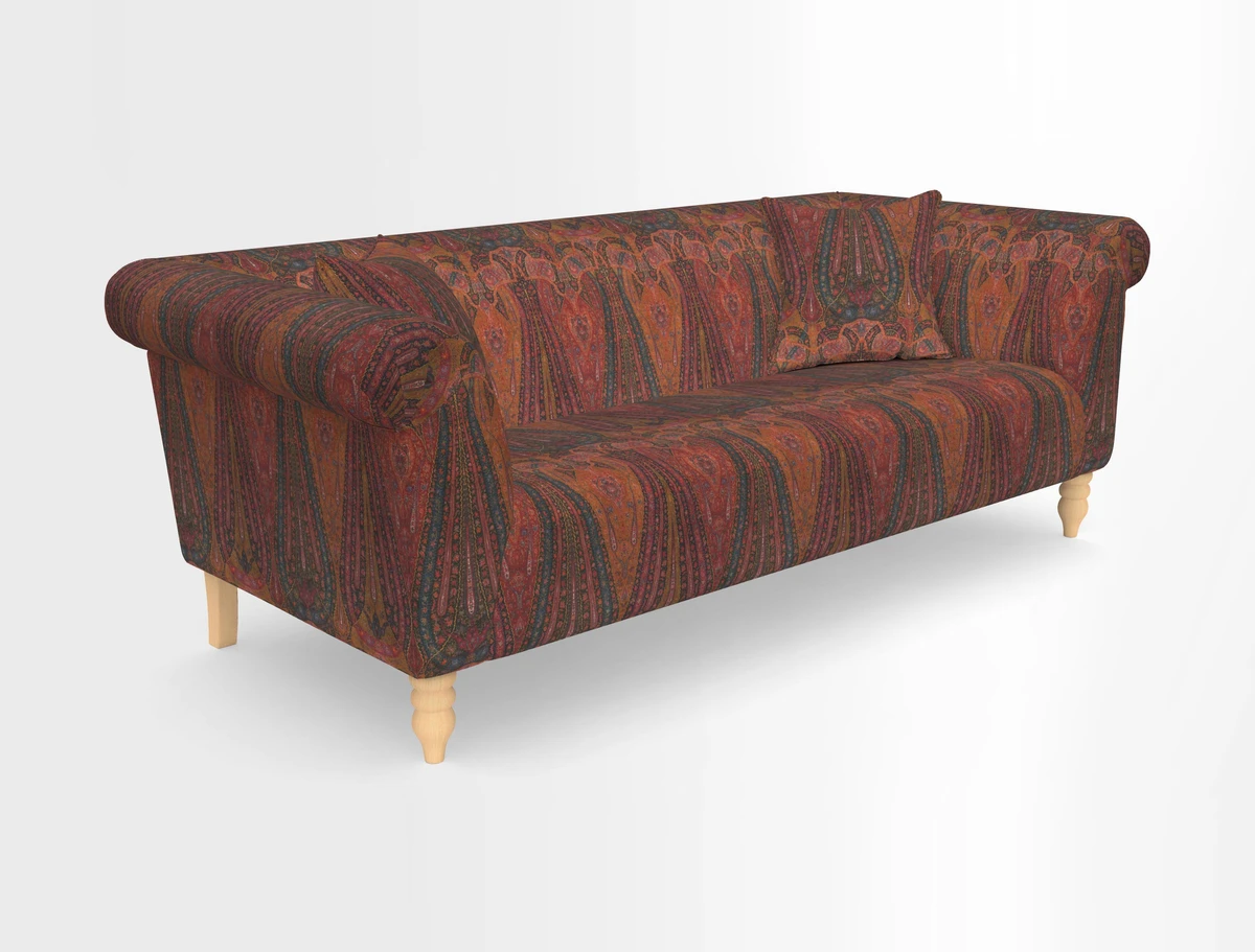 Exbury 3-seater sofa in Frond Stripe Large Storm with scatters in Frond All Over