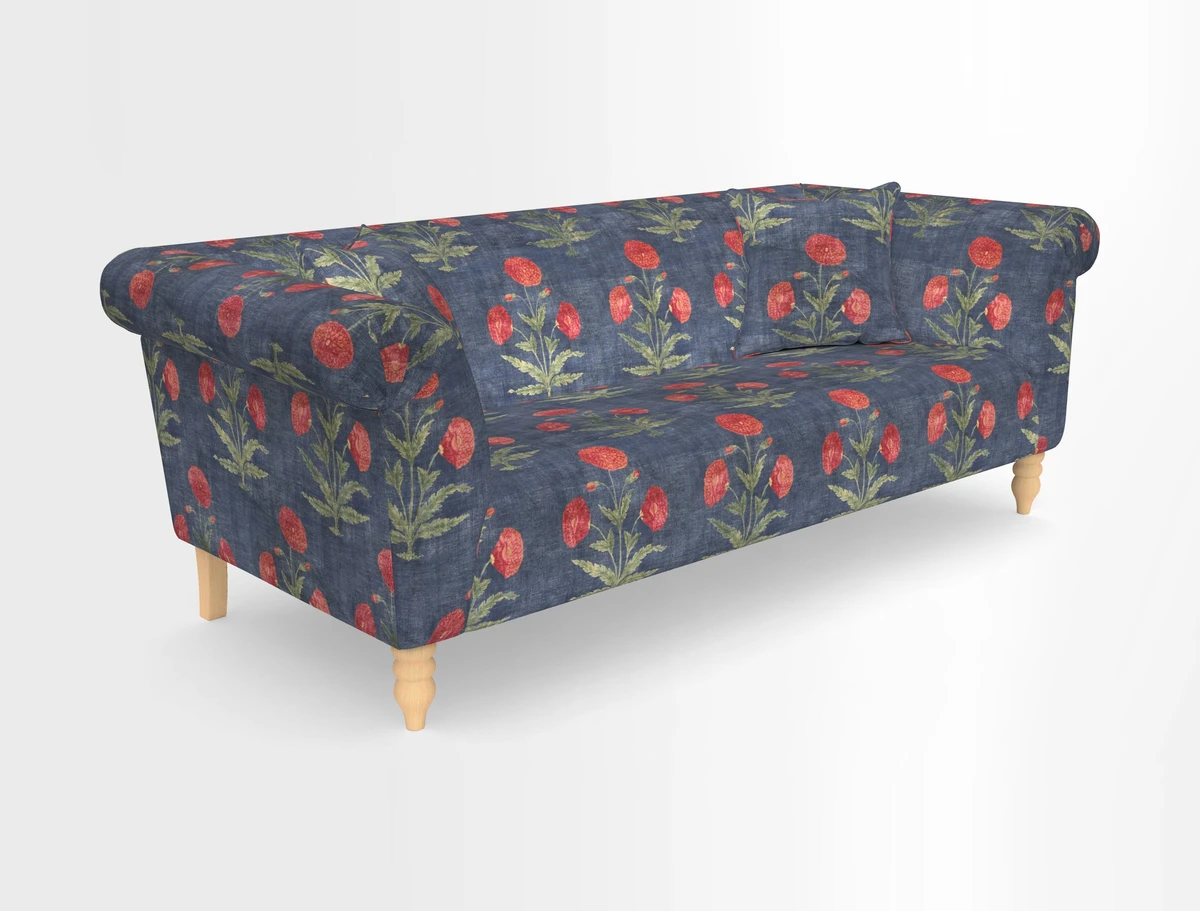 Exbury 3-seater sofa in Frond Stripe Large Storm with scatters in Frond All Over