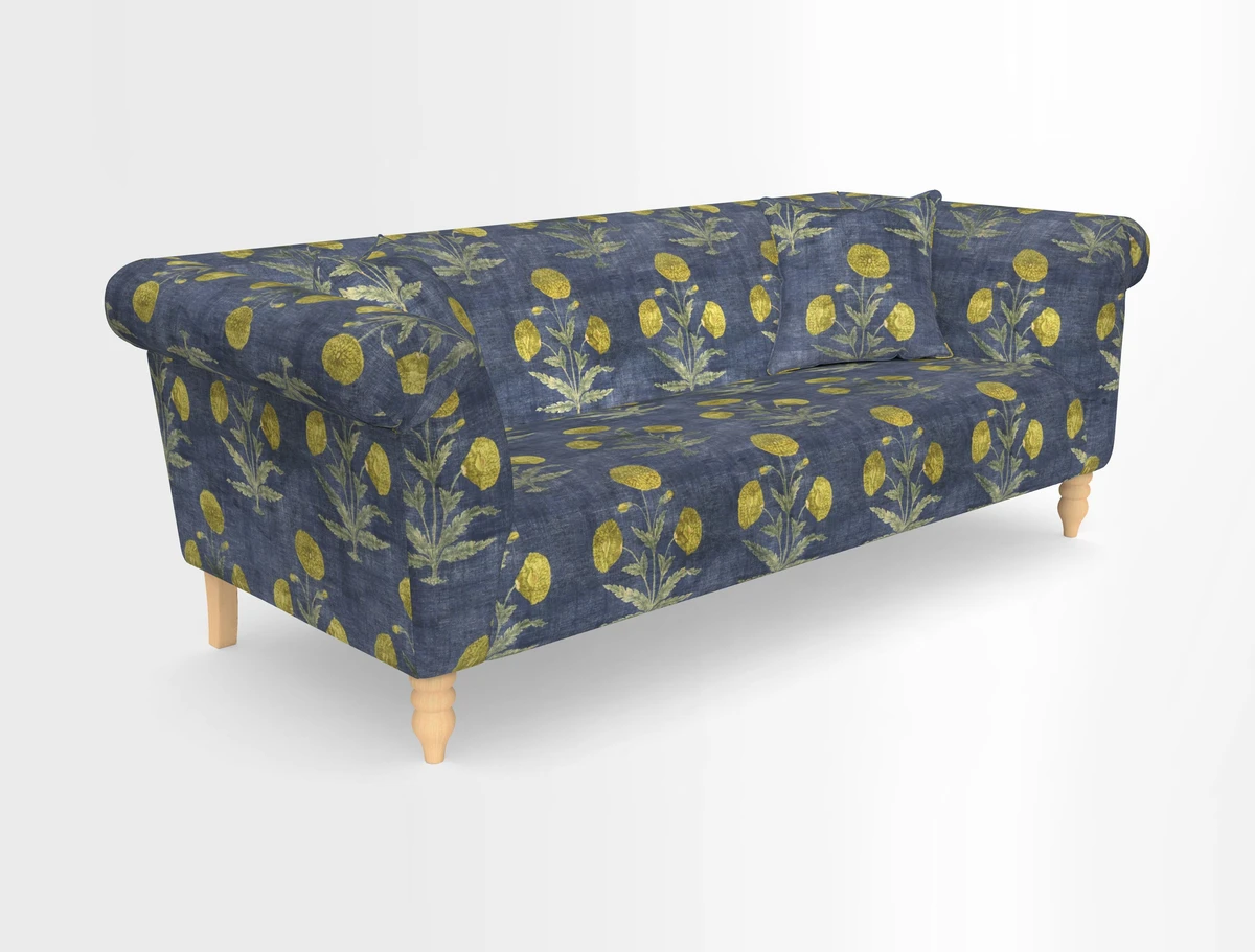 Exbury 3-seater sofa in Frond Stripe Large Storm with scatters in Frond All Over
