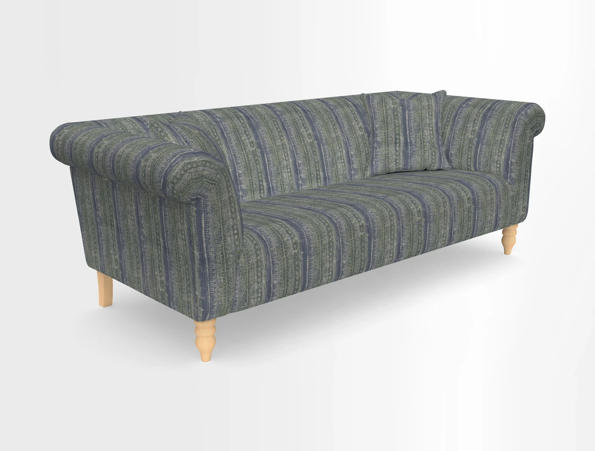 Exbury 3-seater sofa in Frond Stripe Large Storm with scatters in Frond All Over