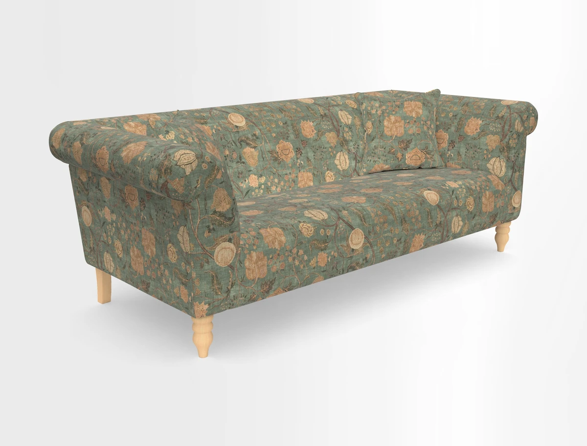 Exbury 3-seater sofa in Frond Stripe Large Storm with scatters in Frond All Over