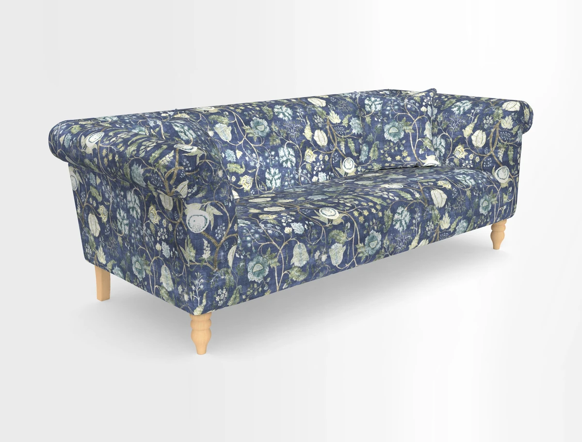 Exbury 3-seater sofa in Frond Stripe Large Storm with scatters in Frond All Over