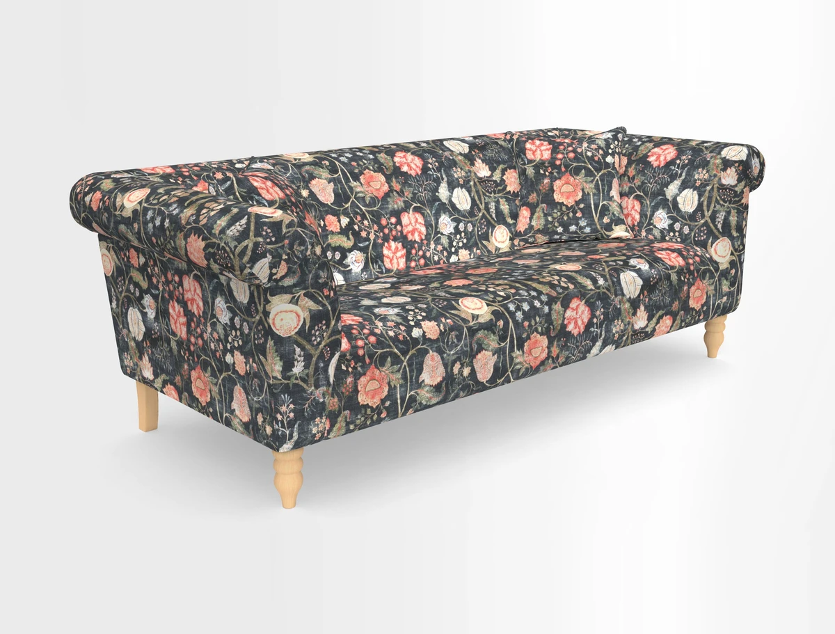 Exbury 3-seater sofa in Frond Stripe Large Storm with scatters in Frond All Over