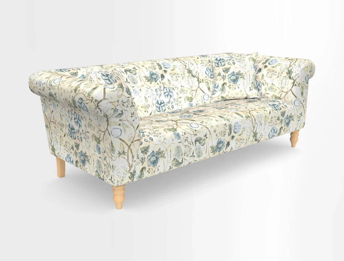 Exbury 3-seater sofa in Frond Stripe Large Storm with scatters in Frond All Over