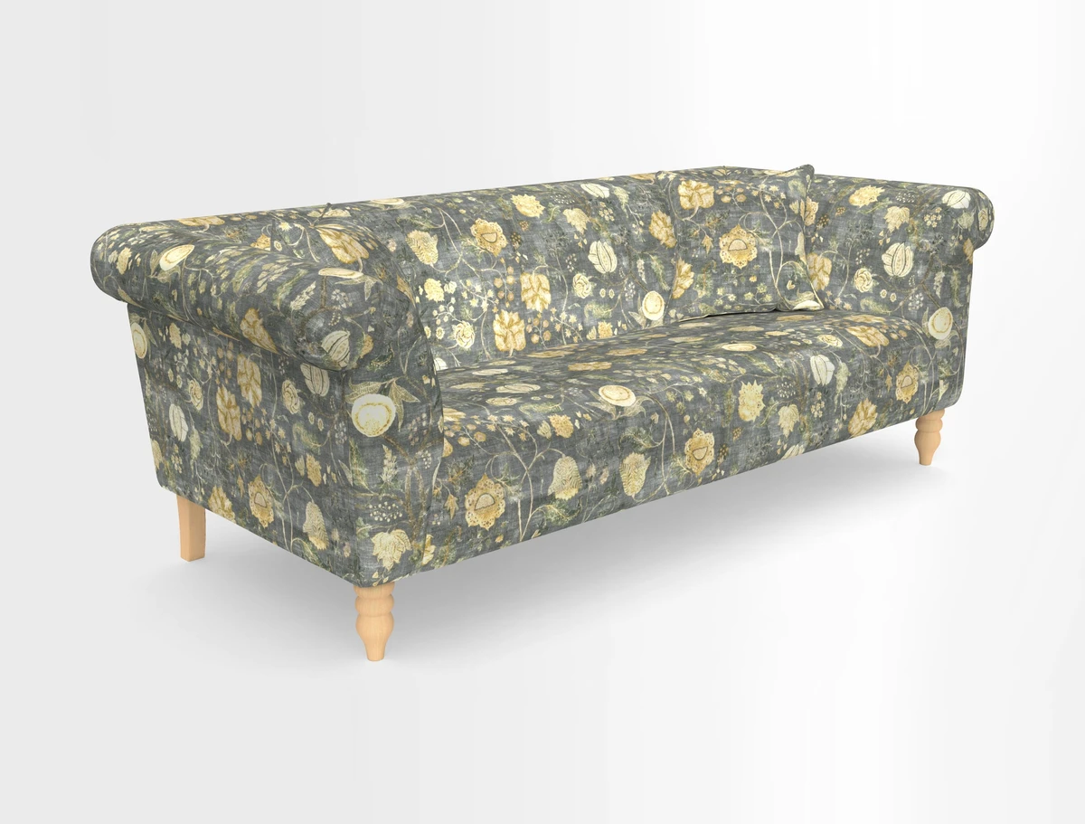 Exbury 3-seater sofa in Frond Stripe Large Storm with scatters in Frond All Over