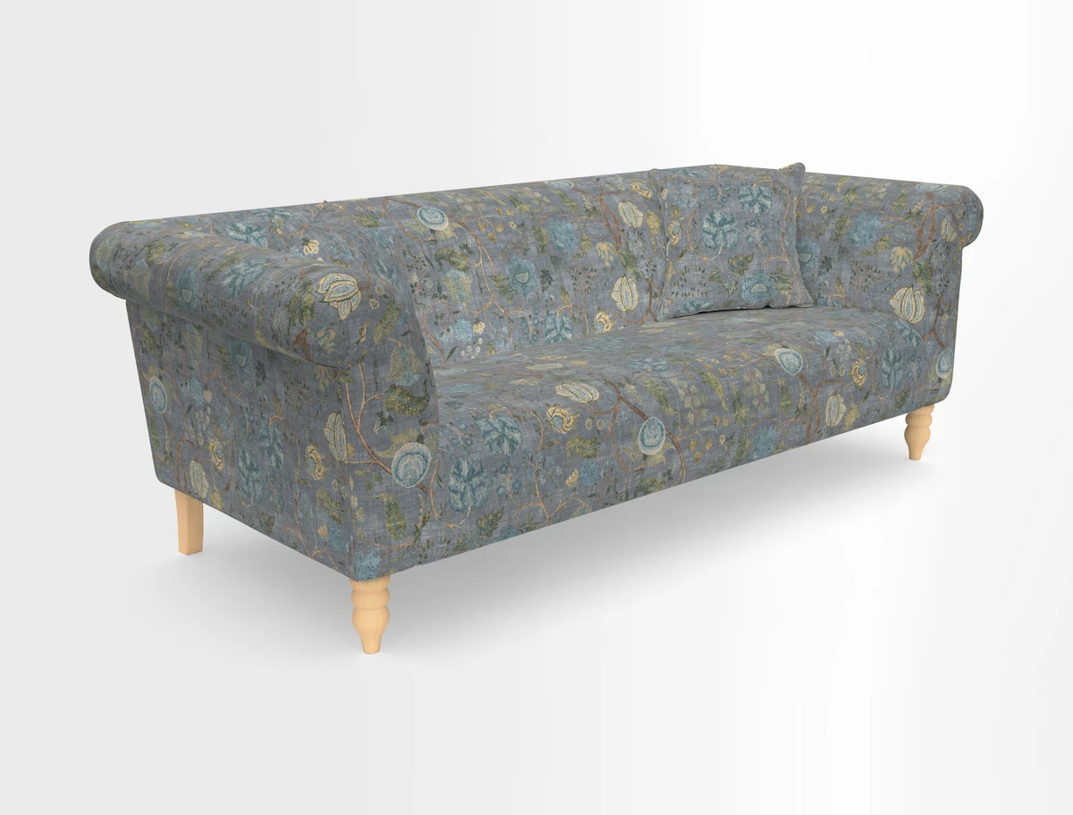 Exbury 3-seater sofa in Frond Stripe Large Storm with scatters in Frond All Over