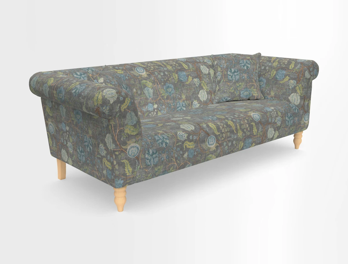 Exbury 3-seater sofa in Frond Stripe Large Storm with scatters in Frond All Over