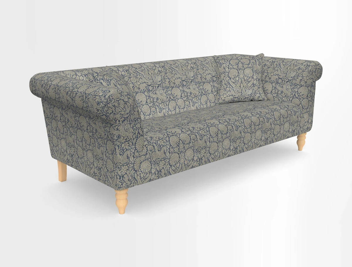 Exbury 3-seater sofa in Frond Stripe Large Storm with scatters in Frond All Over
