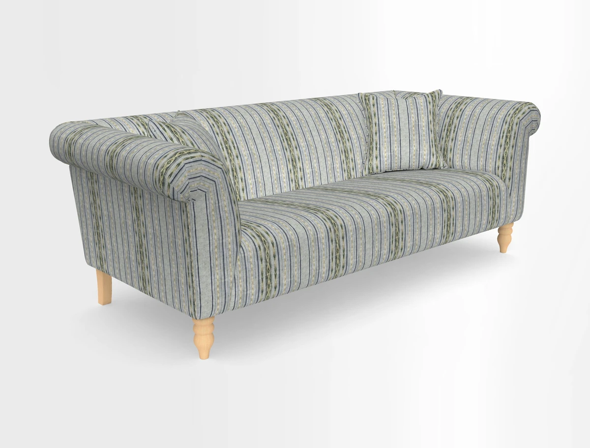 Exbury 3-seater sofa in Frond Stripe Large Storm with scatters in Frond All Over