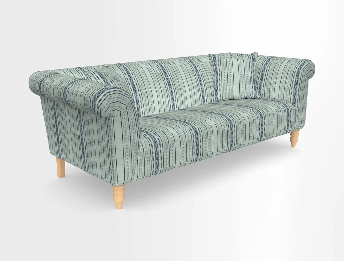 Exbury 3-seater sofa in Frond Stripe Large Storm with scatters in Frond All Over