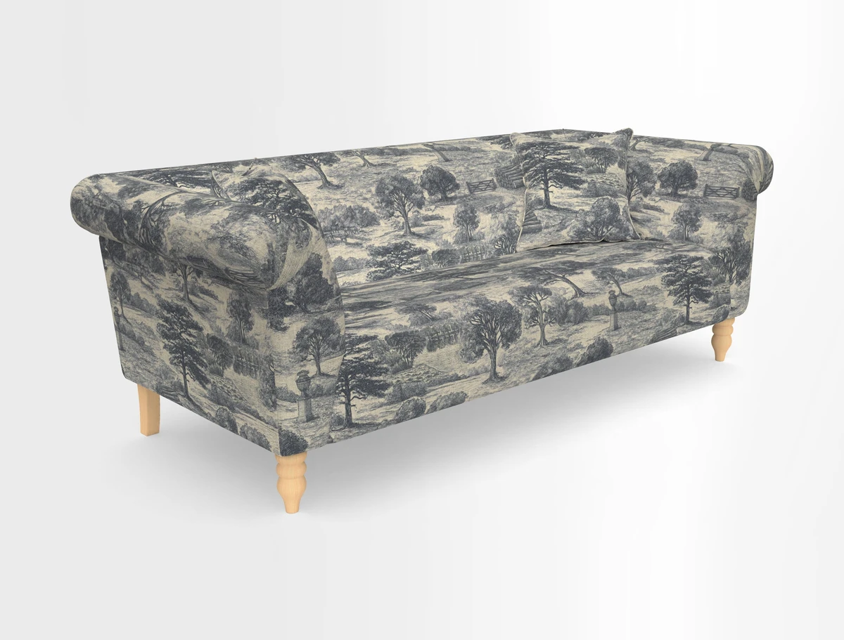 Exbury 3-seater sofa in Frond Stripe Large Storm with scatters in Frond All Over