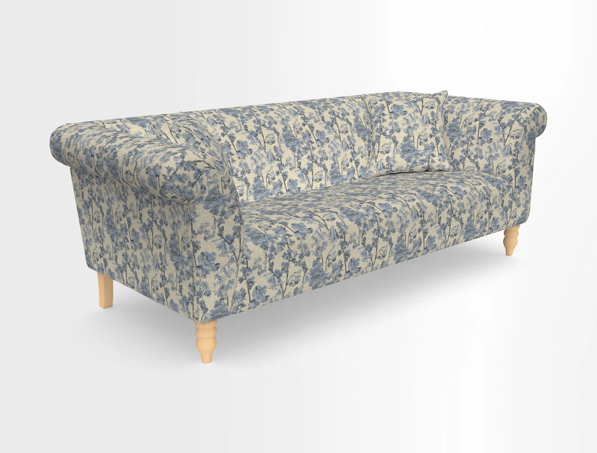 Exbury 3-seater sofa in Frond Stripe Large Storm with scatters in Frond All Over