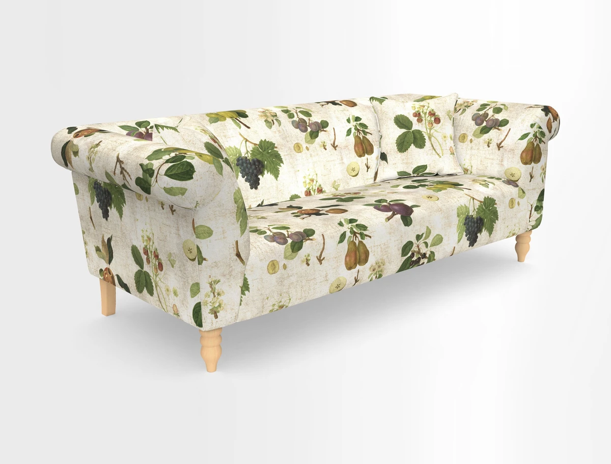 Exbury 3-seater sofa in Frond Stripe Large Storm with scatters in Frond All Over