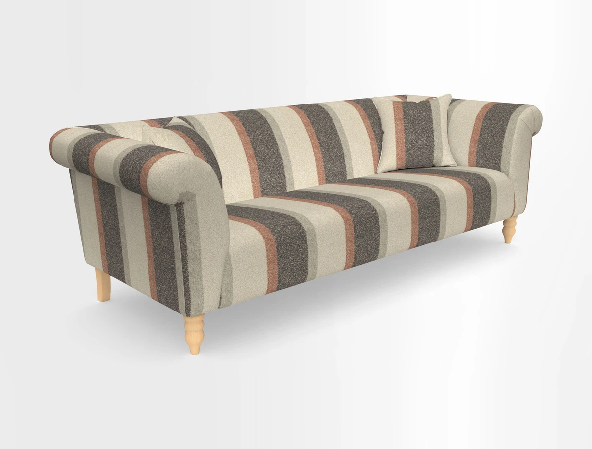 Exbury 3-seater sofa in Frond Stripe Large Storm with scatters in Frond All Over