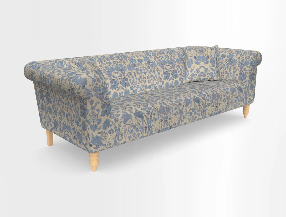 Exbury 3-seater sofa in Frond Stripe Large Storm with scatters in Frond All Over