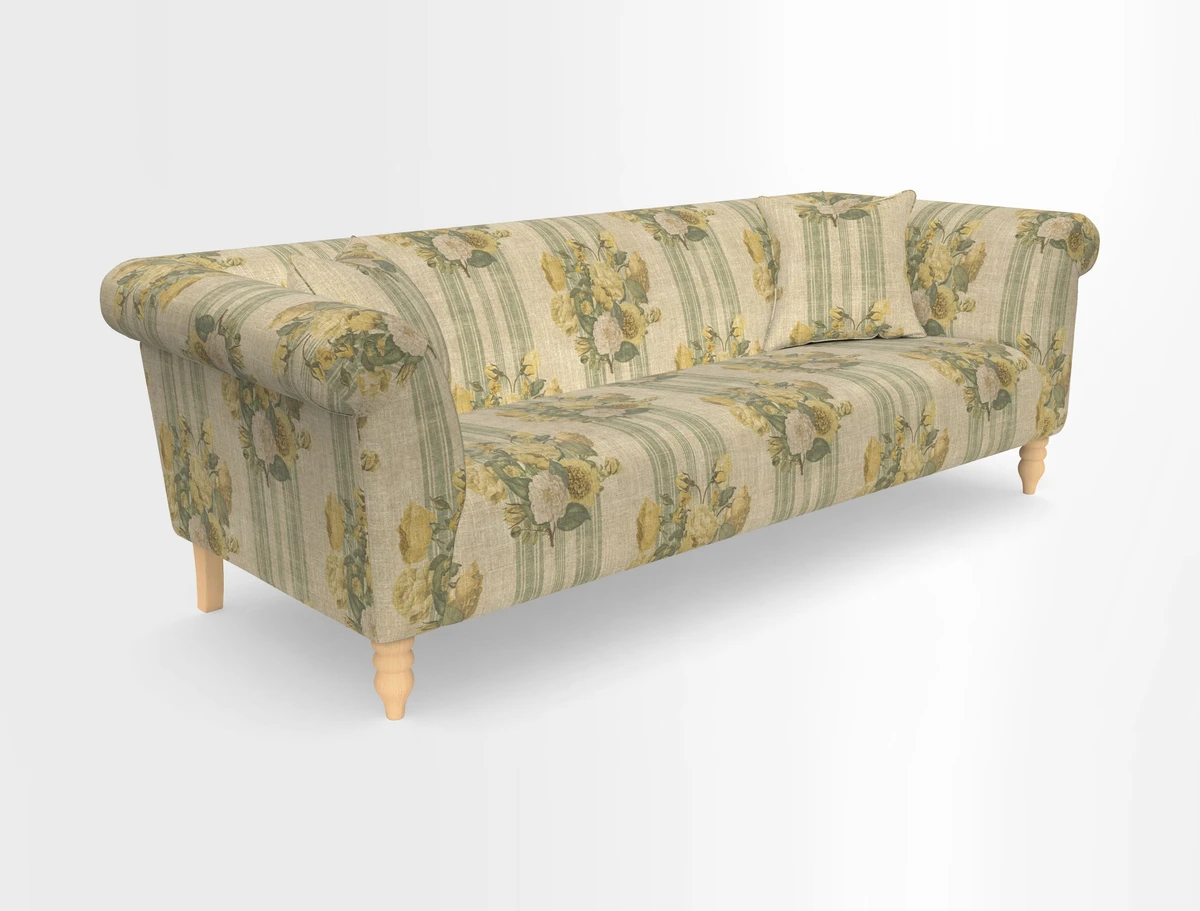 Exbury 3-seater sofa in Frond Stripe Large Storm with scatters in Frond All Over
