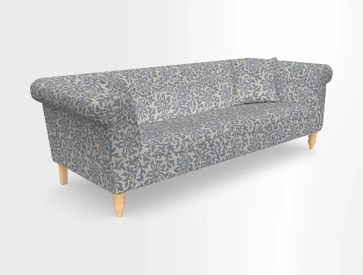 Exbury 3-seater sofa in Frond Stripe Large Storm with scatters in Frond All Over