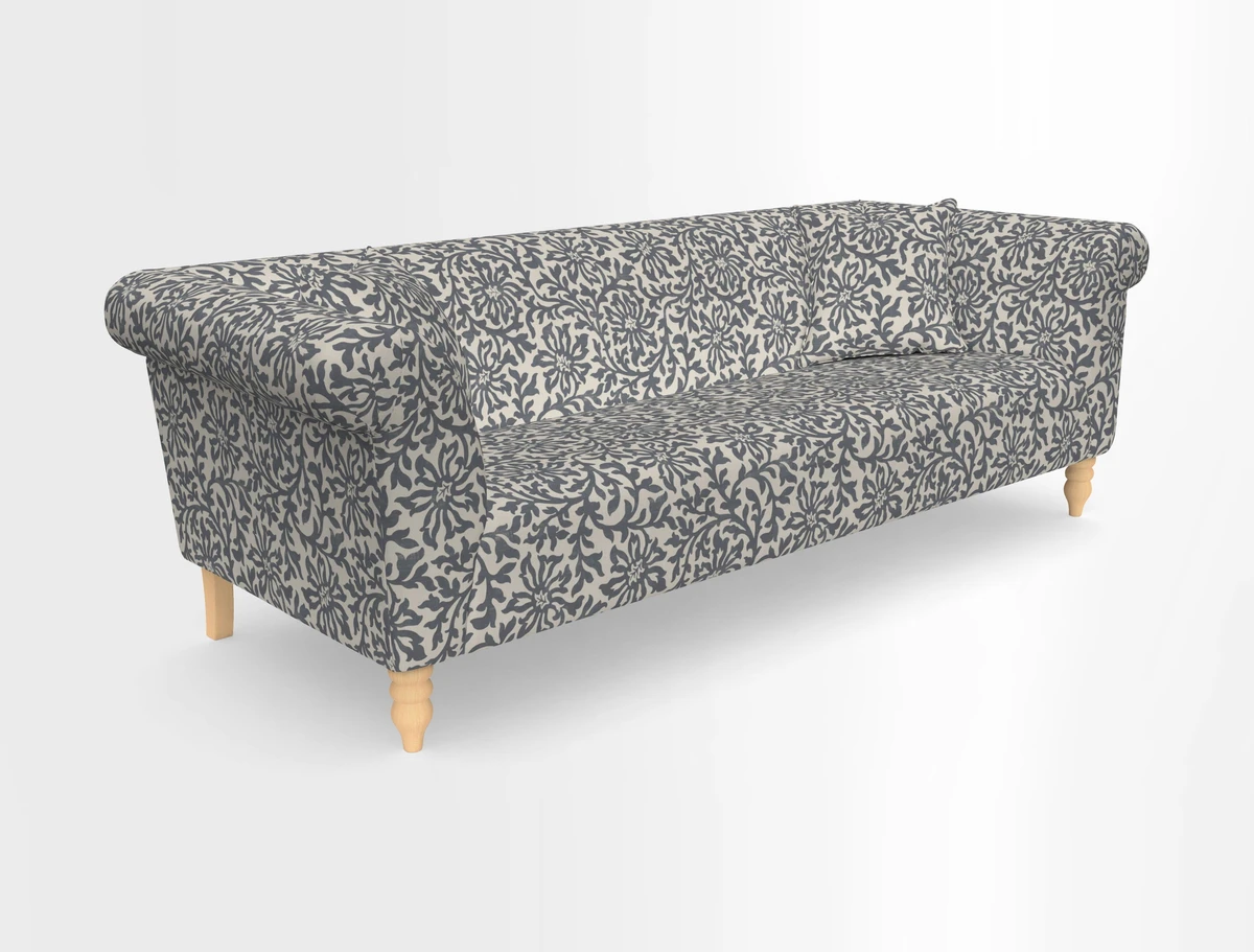 Exbury 3-seater sofa in Frond Stripe Large Storm with scatters in Frond All Over