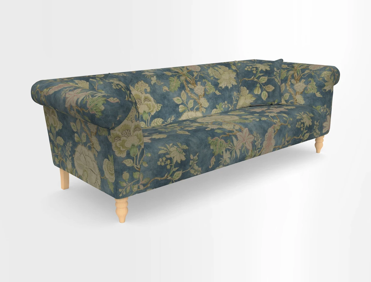 Exbury 3-seater sofa in Frond Stripe Large Storm with scatters in Frond All Over