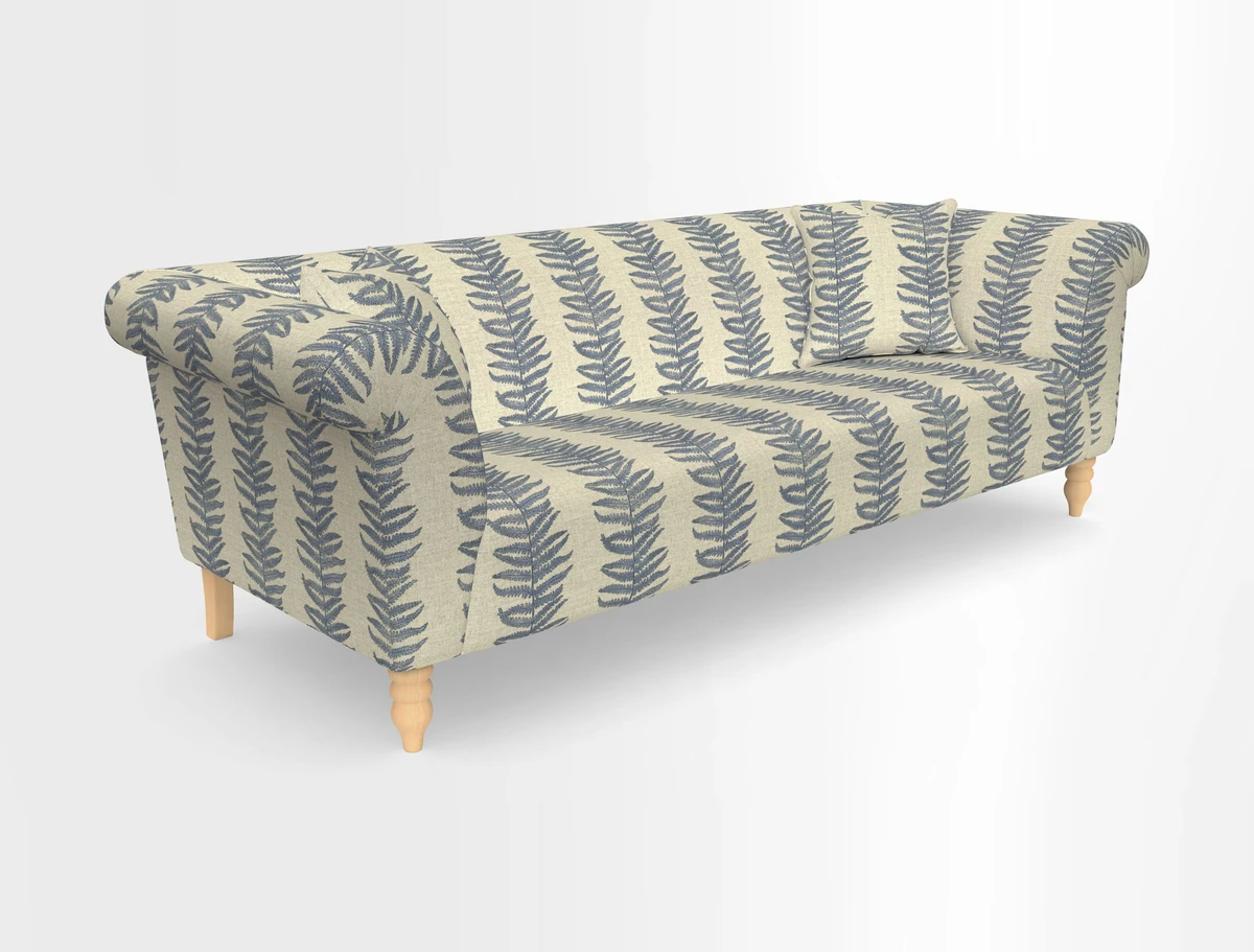 Exbury 3-seater sofa in Frond Stripe Large Storm with scatters in Frond All Over