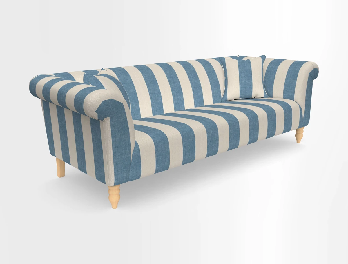 Exbury 3-seater sofa in Frond Stripe Large Storm with scatters in Frond All Over