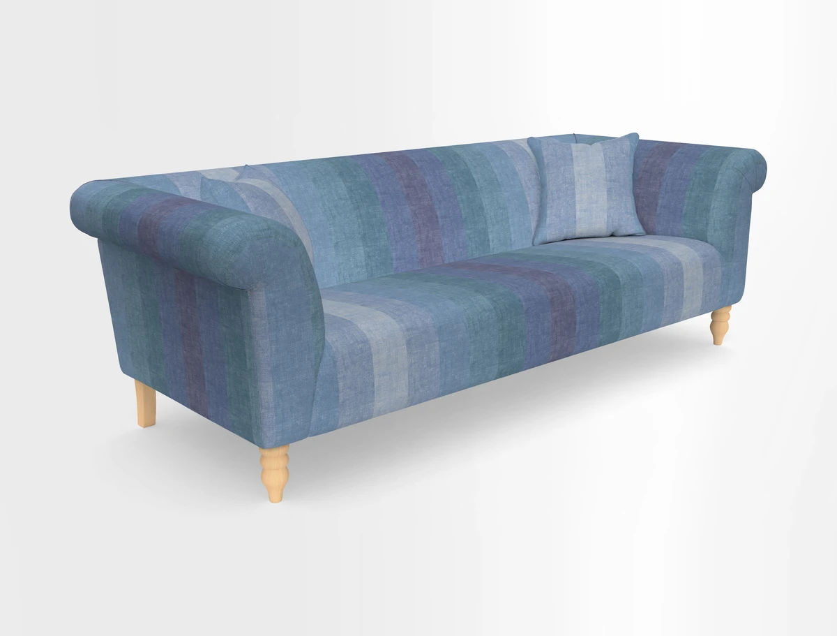 Exbury 3-seater sofa in Frond Stripe Large Storm with scatters in Frond All Over