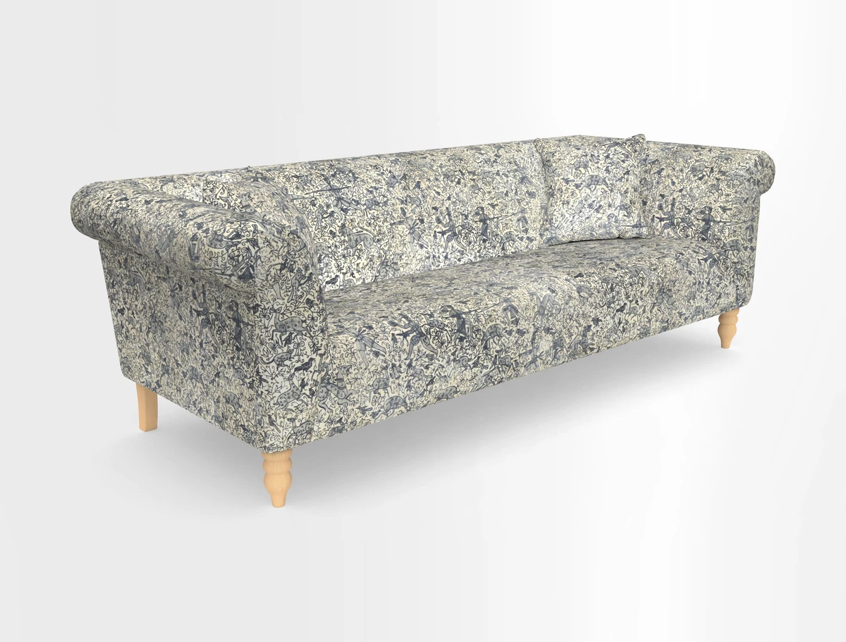 Exbury 3-seater sofa in Frond Stripe Large Storm with scatters in Frond All Over