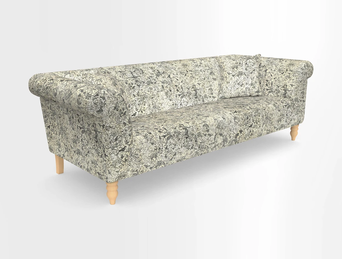 Exbury 3-seater sofa in Frond Stripe Large Storm with scatters in Frond All Over