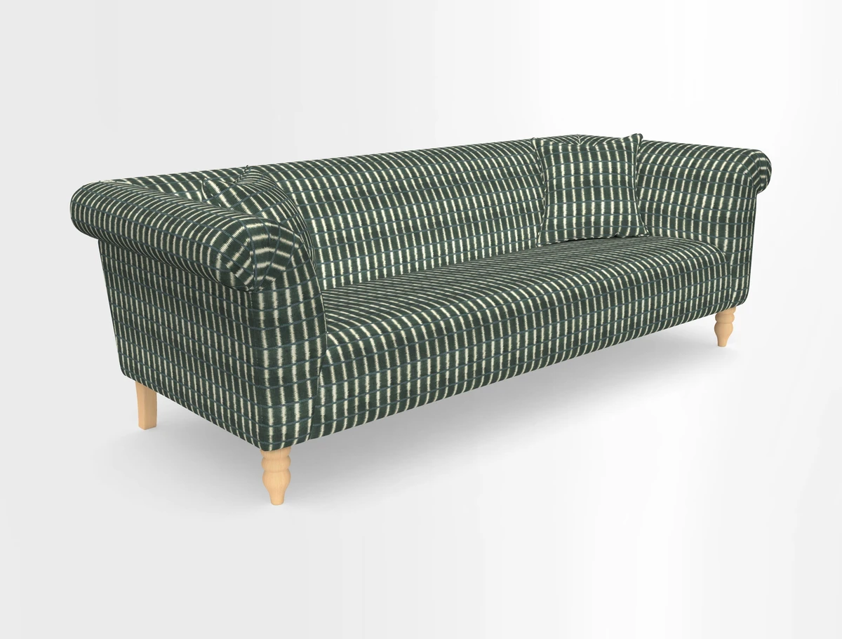 Exbury 3-seater sofa in Frond Stripe Large Storm with scatters in Frond All Over