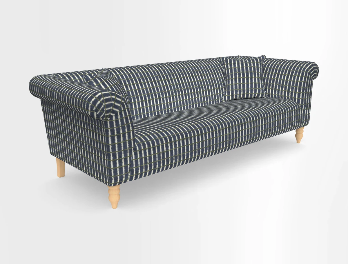 Exbury 3-seater sofa in Frond Stripe Large Storm with scatters in Frond All Over