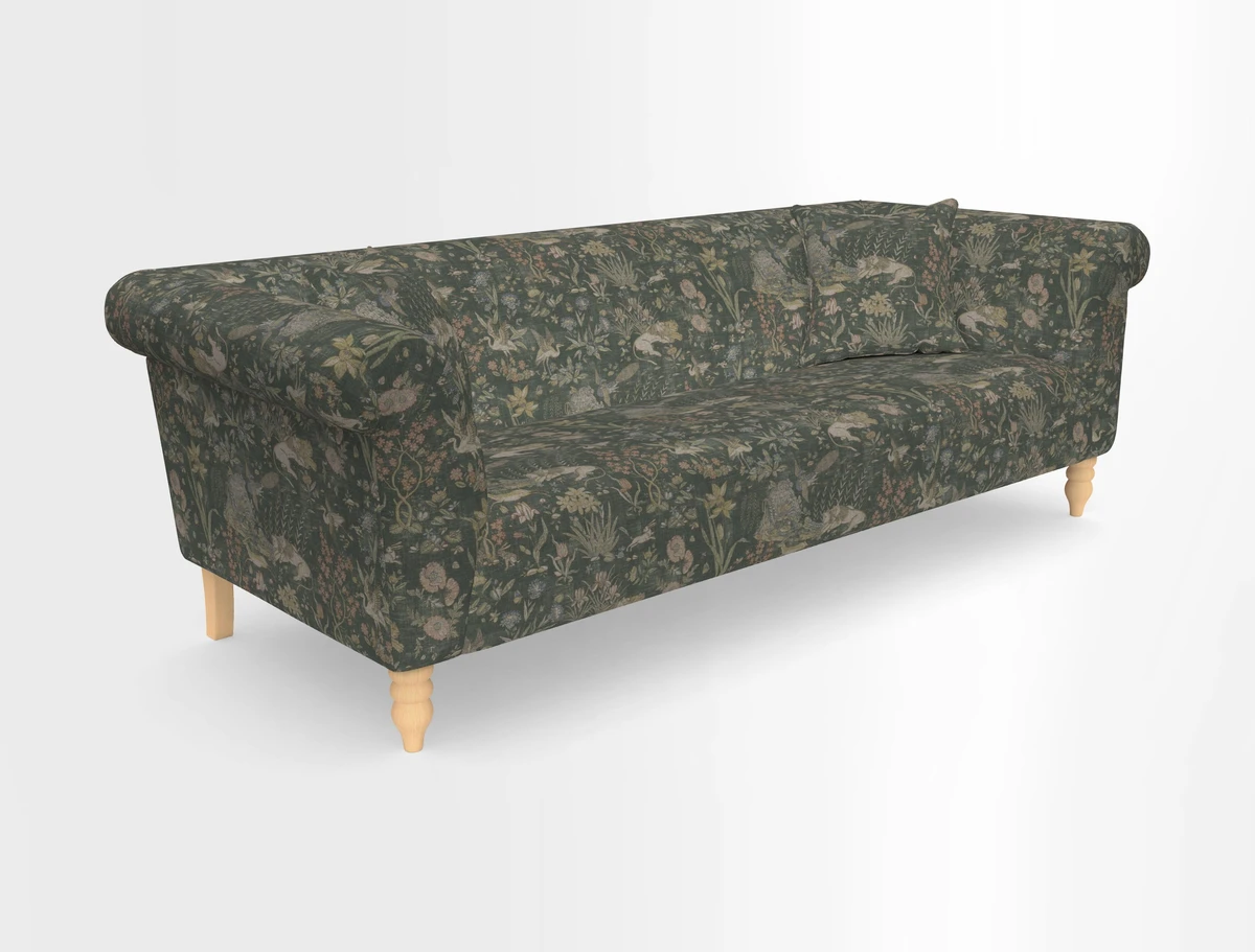 Exbury 3-seater sofa in Frond Stripe Large Storm with scatters in Frond All Over