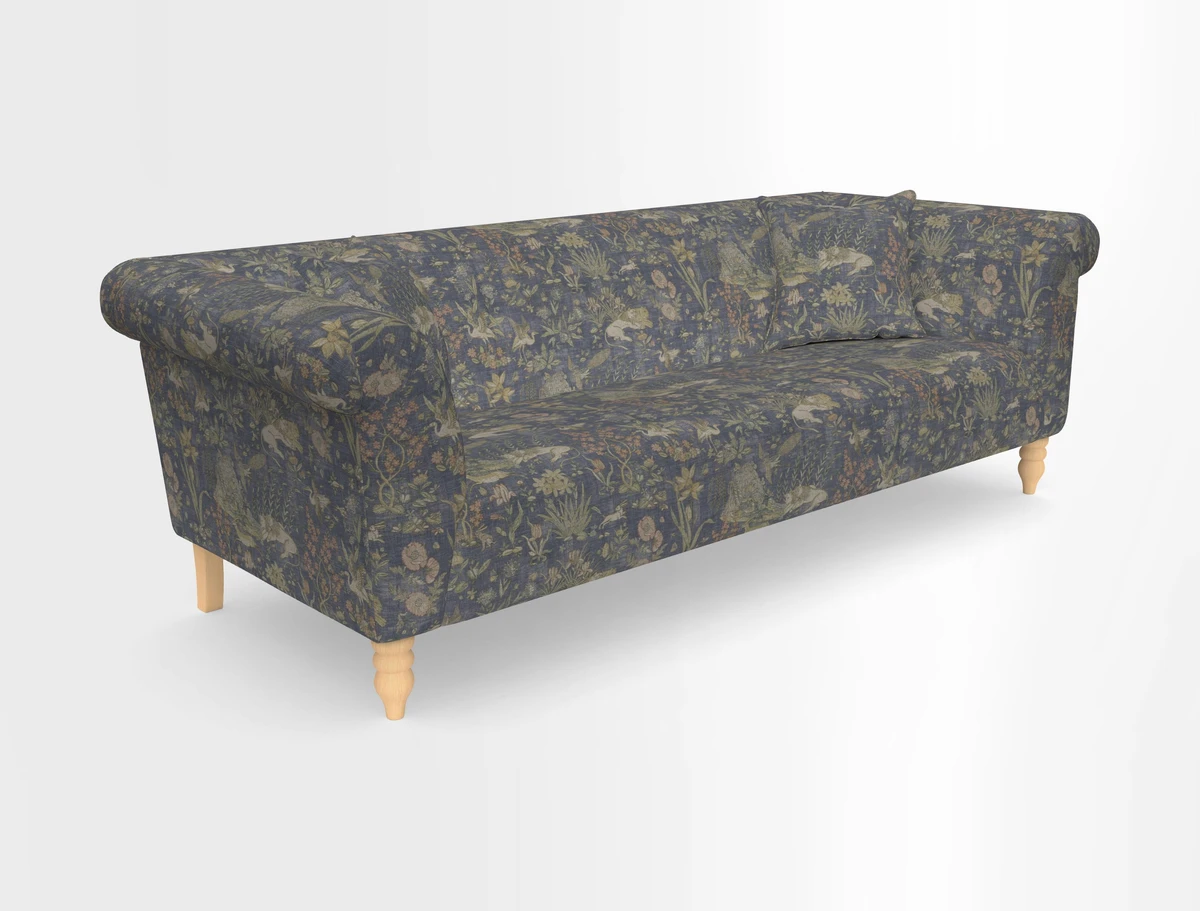Exbury 3-seater sofa in Frond Stripe Large Storm with scatters in Frond All Over
