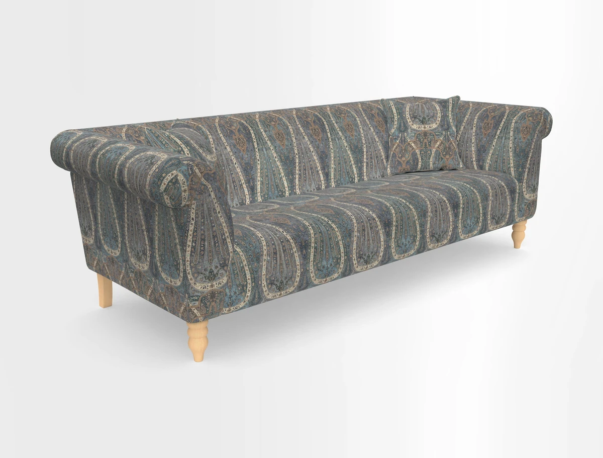 Exbury 3-seater sofa in Frond Stripe Large Storm with scatters in Frond All Over