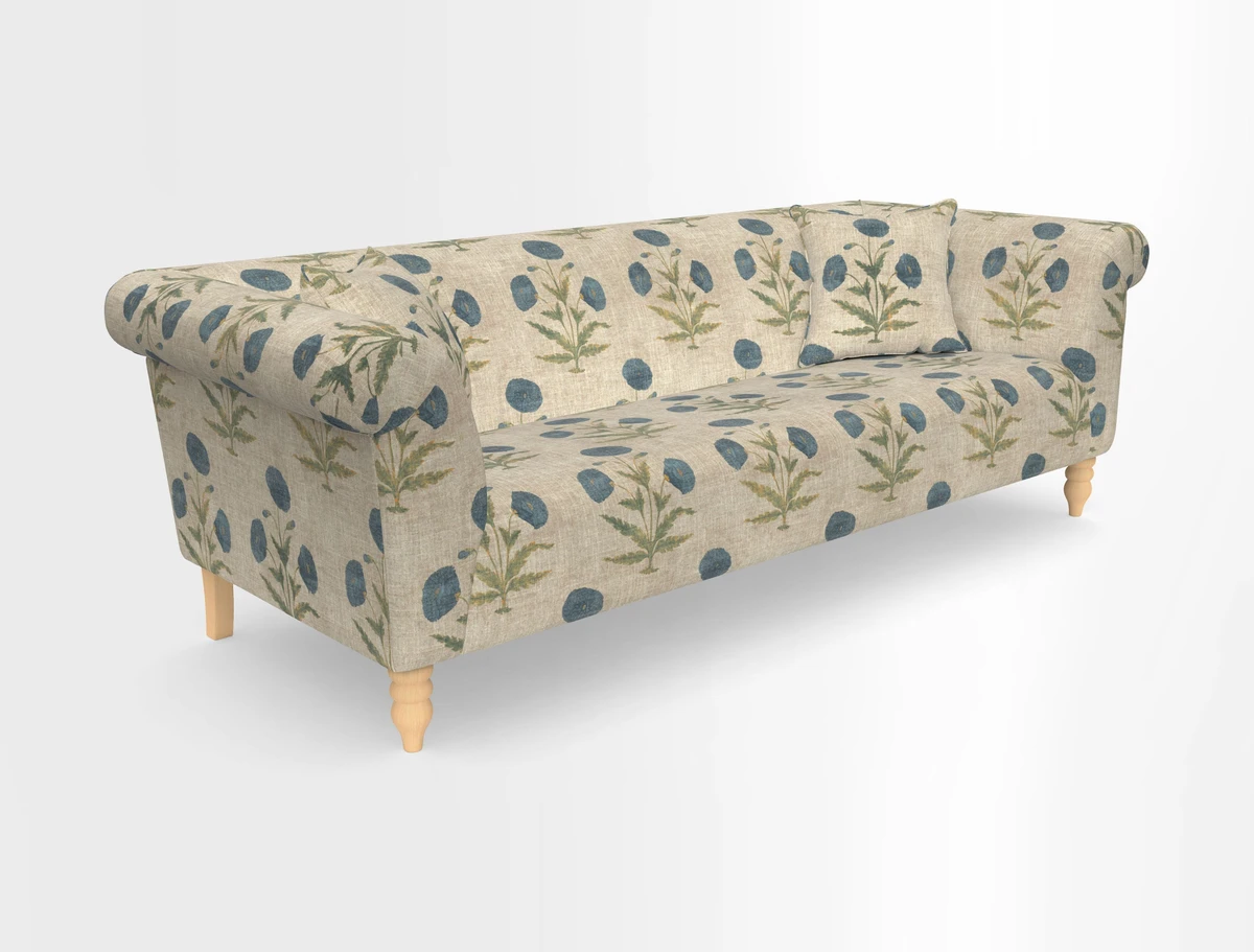 Exbury 3-seater sofa in Frond Stripe Large Storm with scatters in Frond All Over