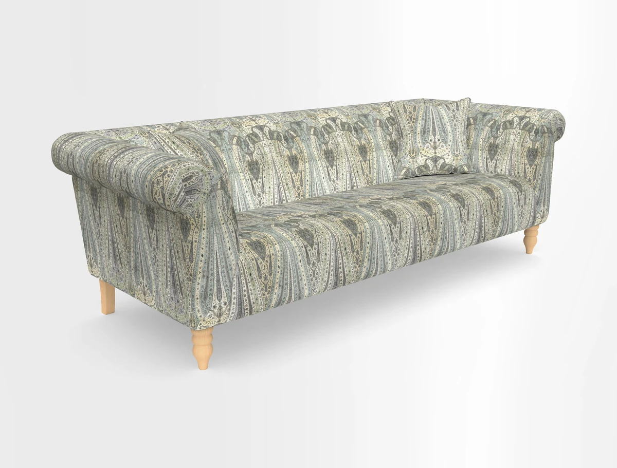 Exbury 3-seater sofa in Frond Stripe Large Storm with scatters in Frond All Over