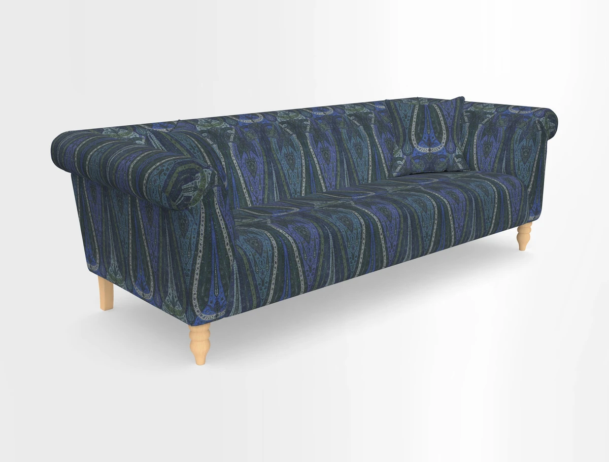 Exbury 3-seater sofa in Frond Stripe Large Storm with scatters in Frond All Over