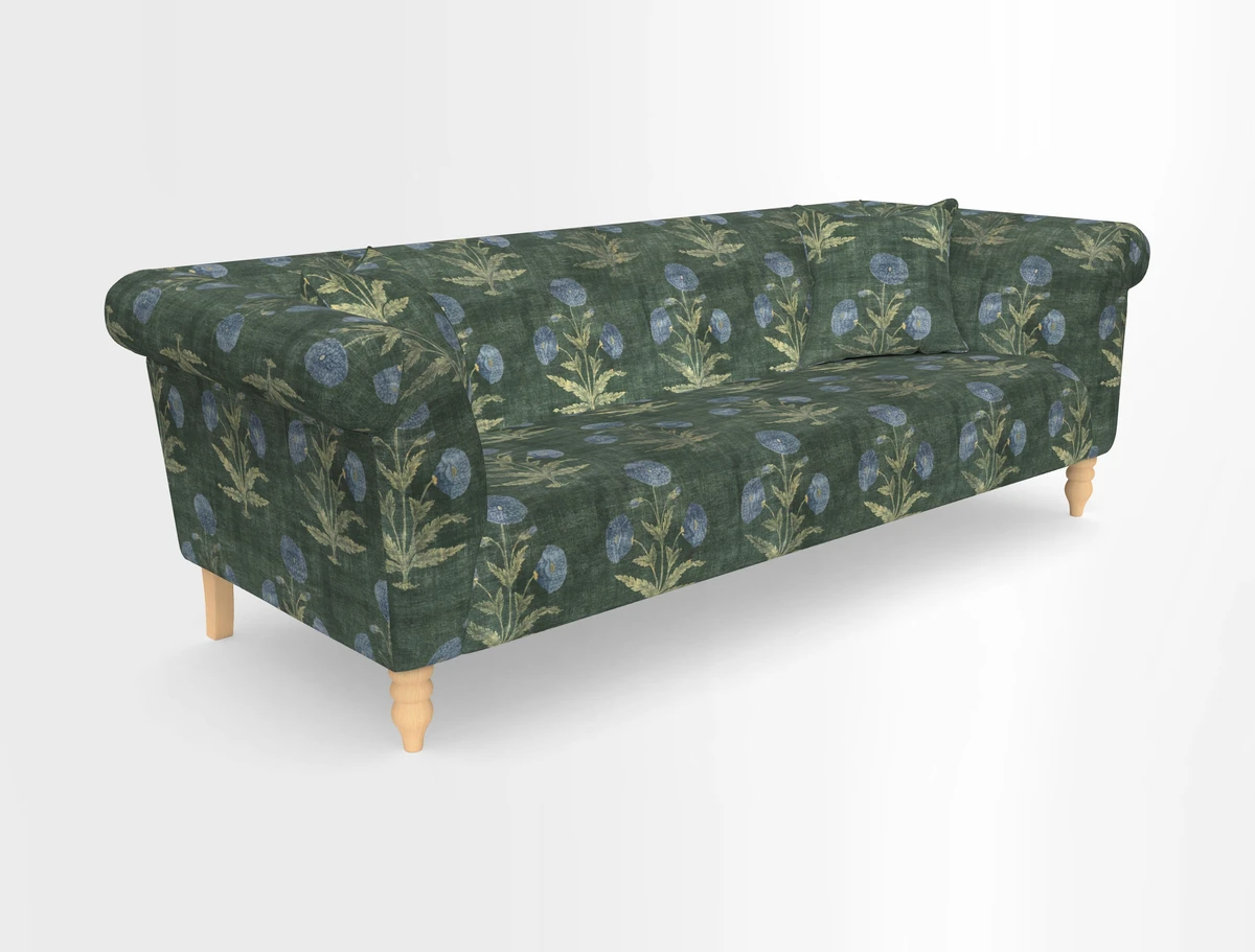 Exbury 3-seater sofa in Frond Stripe Large Storm with scatters in Frond All Over