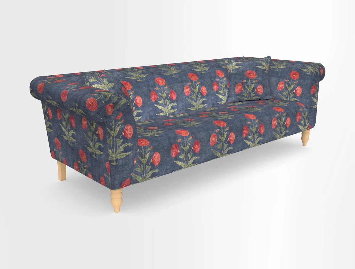 Exbury 3-seater sofa in Frond Stripe Large Storm with scatters in Frond All Over