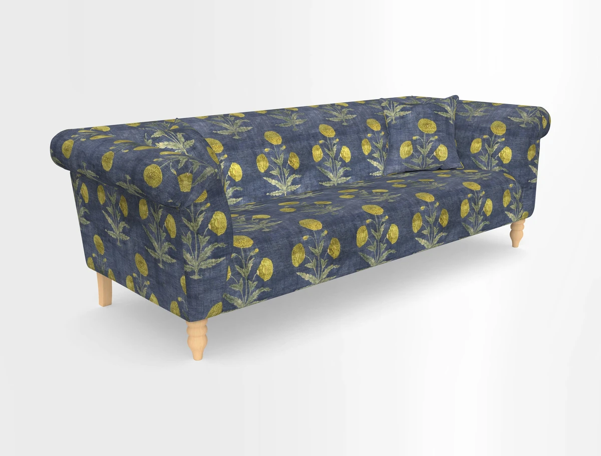 Exbury 3-seater sofa in Frond Stripe Large Storm with scatters in Frond All Over