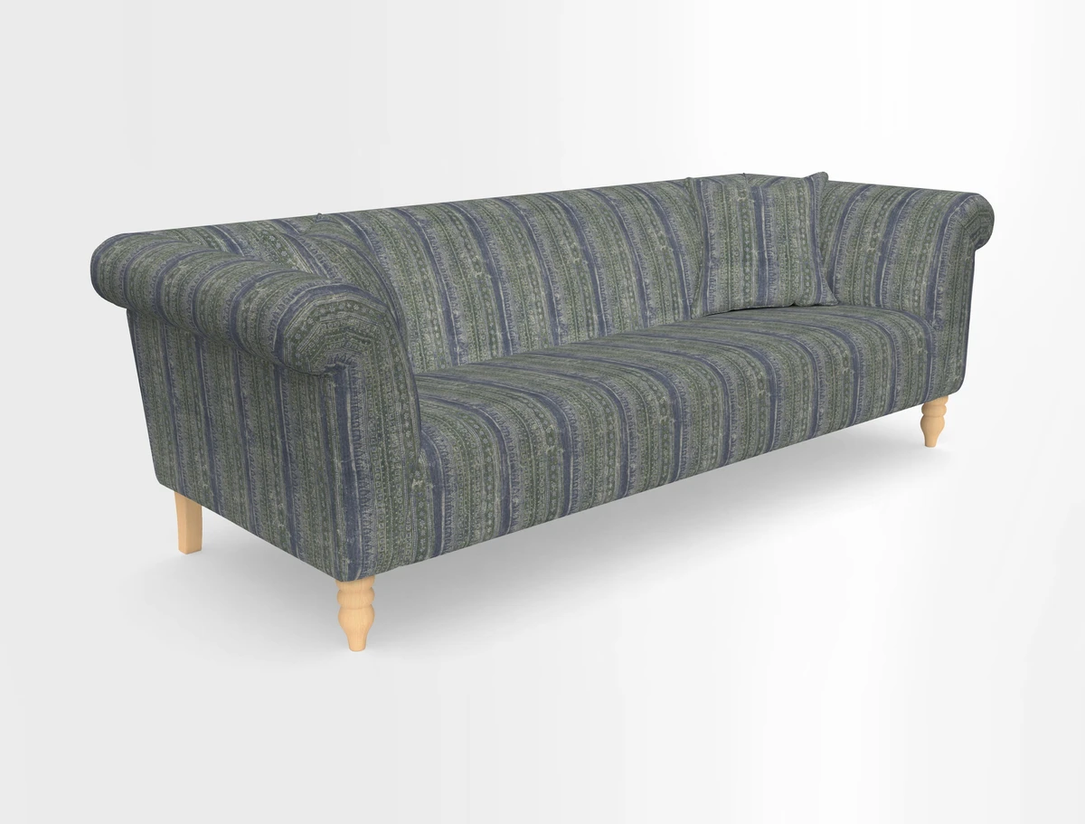 Exbury 3-seater sofa in Frond Stripe Large Storm with scatters in Frond All Over