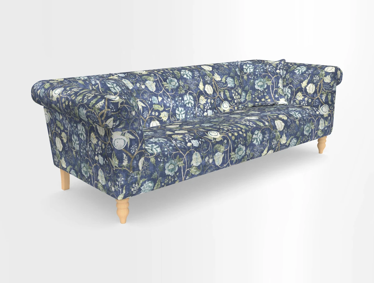 Exbury 3-seater sofa in Frond Stripe Large Storm with scatters in Frond All Over