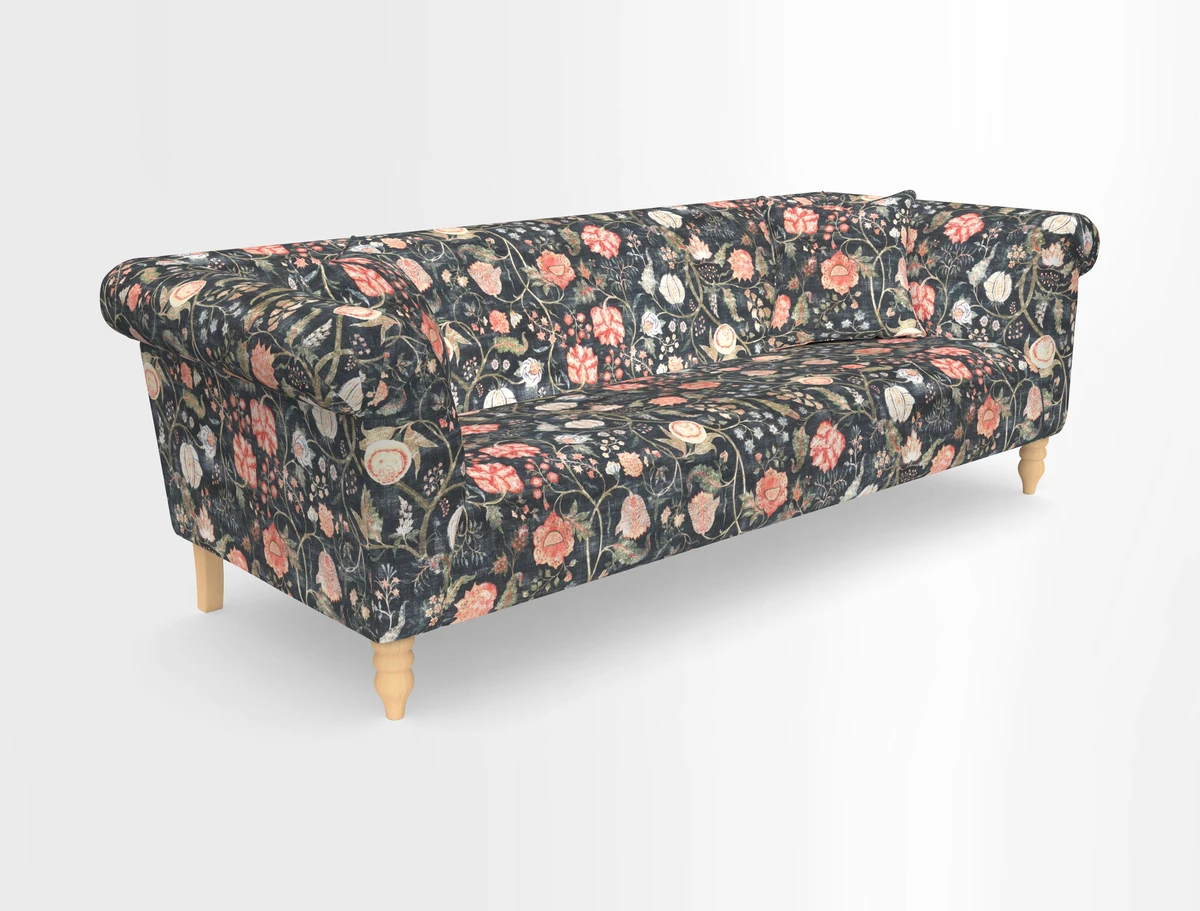 Exbury 3-seater sofa in Frond Stripe Large Storm with scatters in Frond All Over