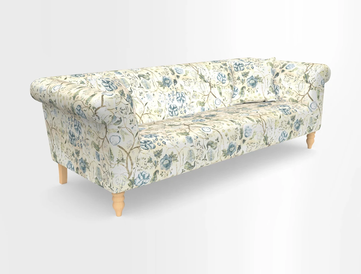 Exbury 3-seater sofa in Frond Stripe Large Storm with scatters in Frond All Over