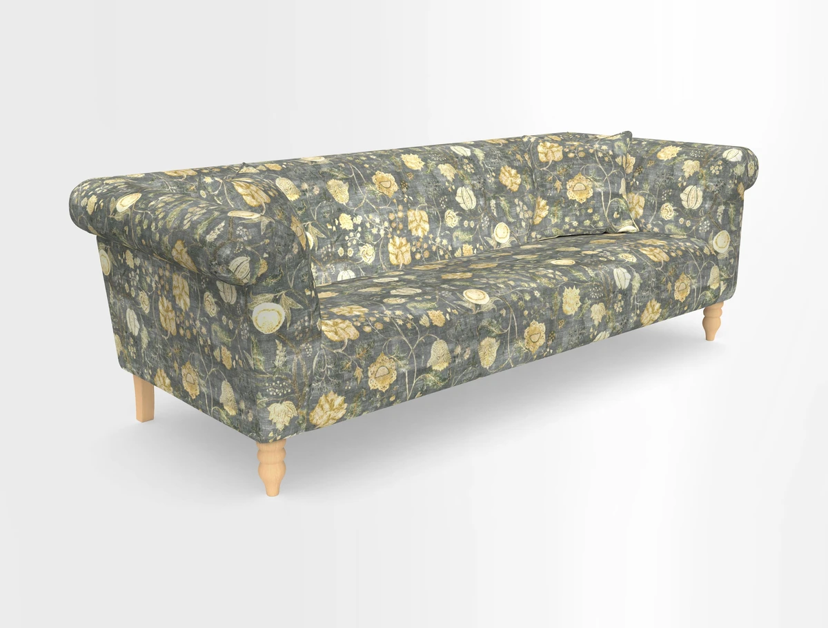 Exbury 3-seater sofa in Frond Stripe Large Storm with scatters in Frond All Over