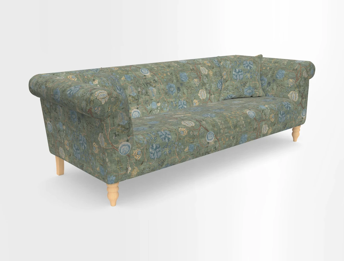 Exbury 3-seater sofa in Frond Stripe Large Storm with scatters in Frond All Over