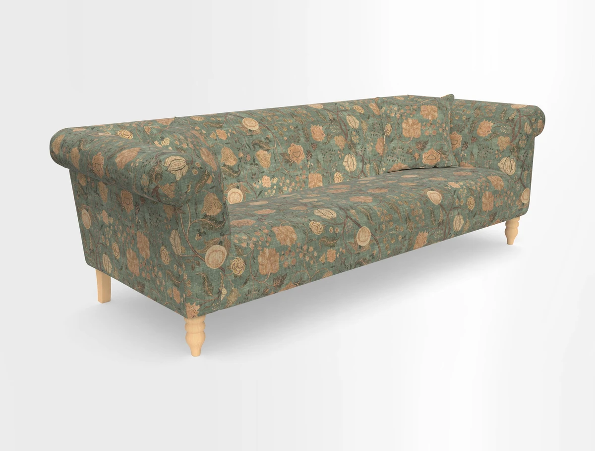 Exbury 3-seater sofa in Frond Stripe Large Storm with scatters in Frond All Over