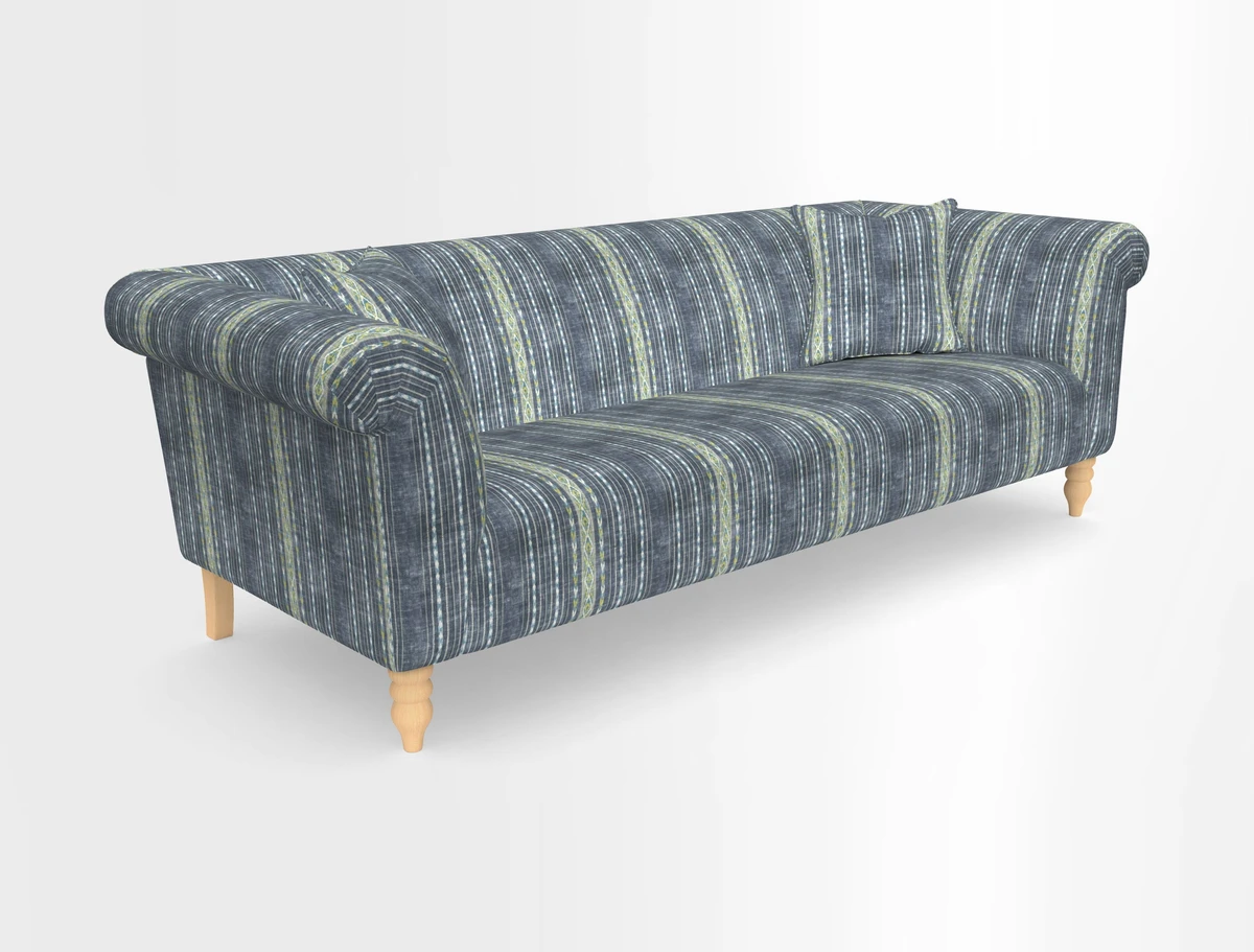 Exbury 3-seater sofa in Frond Stripe Large Storm with scatters in Frond All Over