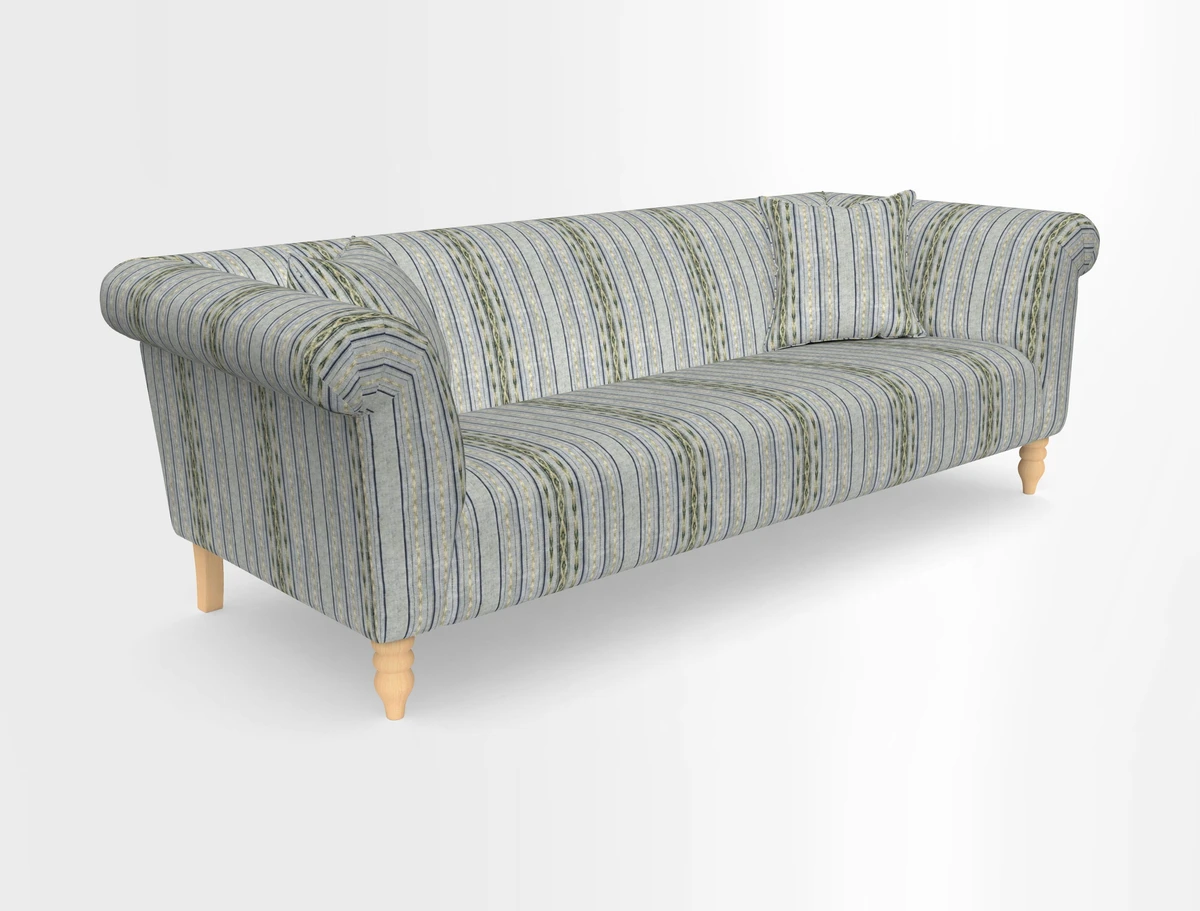 Exbury 3-seater sofa in Frond Stripe Large Storm with scatters in Frond All Over