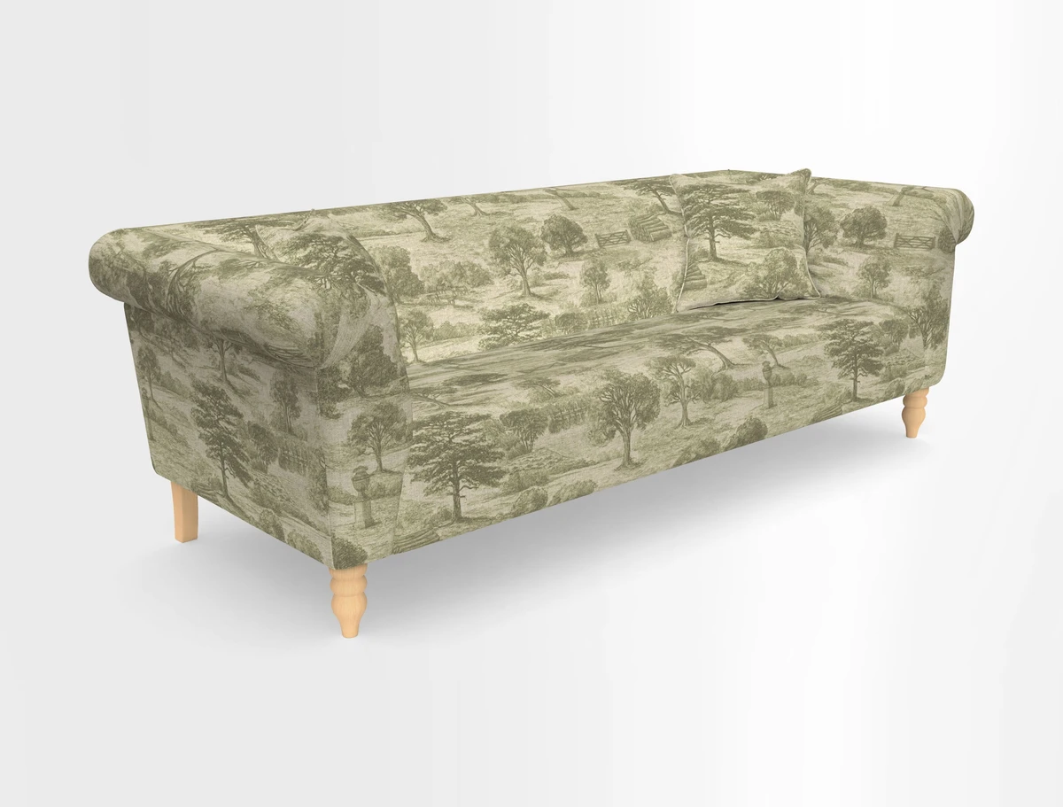 Exbury 3-seater sofa in Frond Stripe Large Storm with scatters in Frond All Over